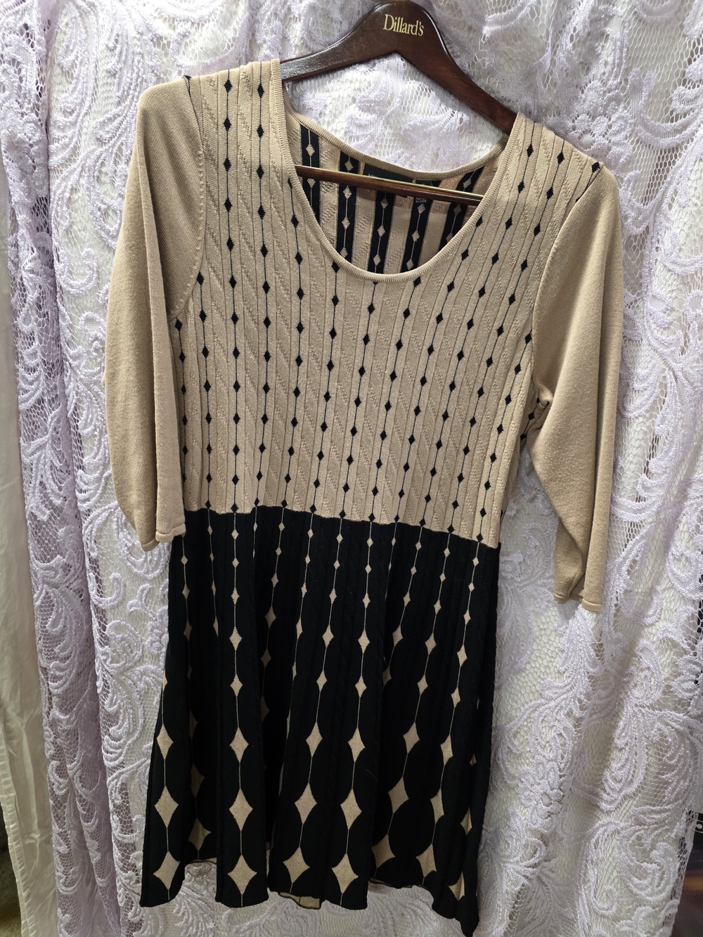 Nina Leonard Beige and Black Knit Dress